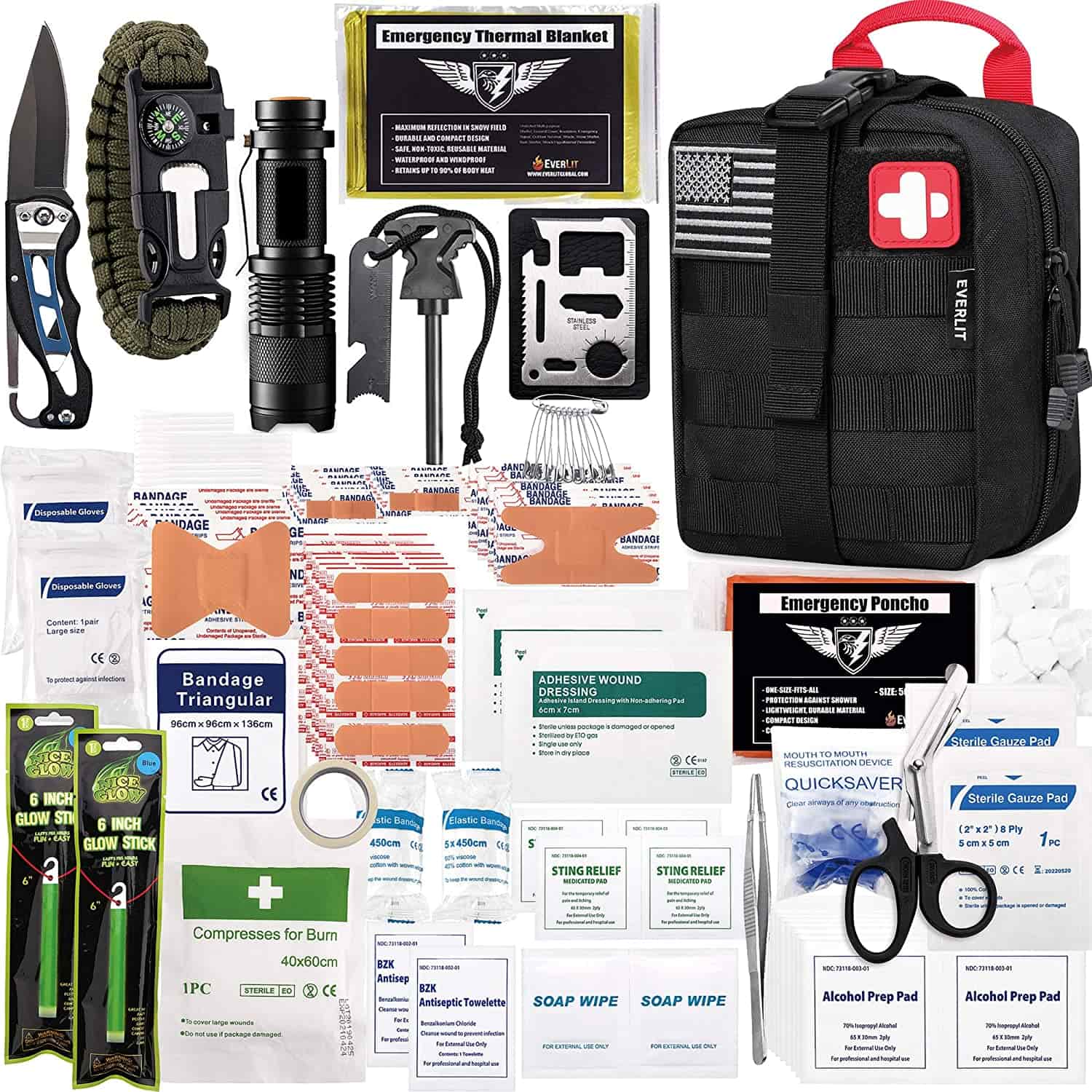 Black Survival First Aid Kit Naglangkob sa 250 Piece First Aid Kit