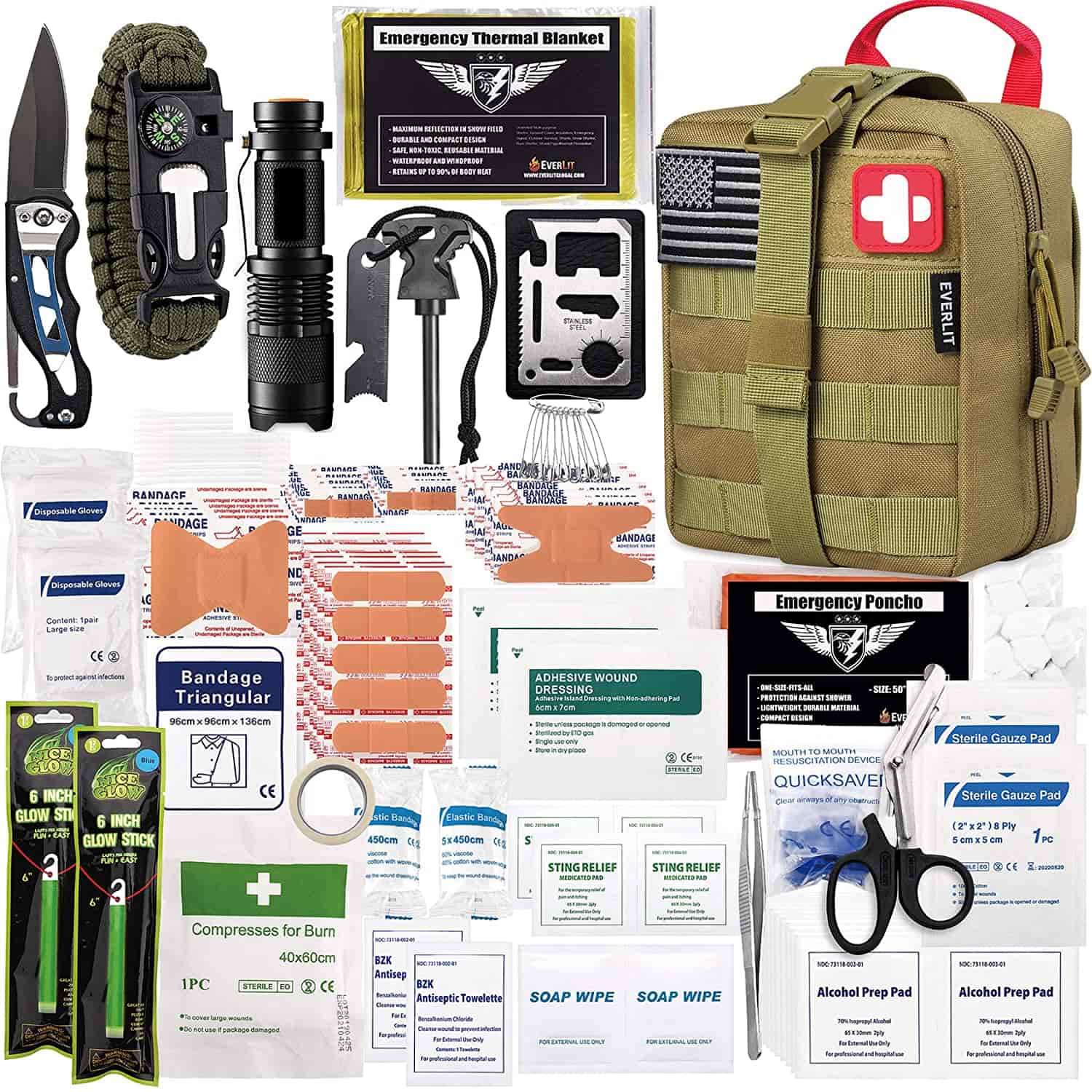 Brown Survival First Aid Kit Naglangkob sa 250 Piece First Aid Kit