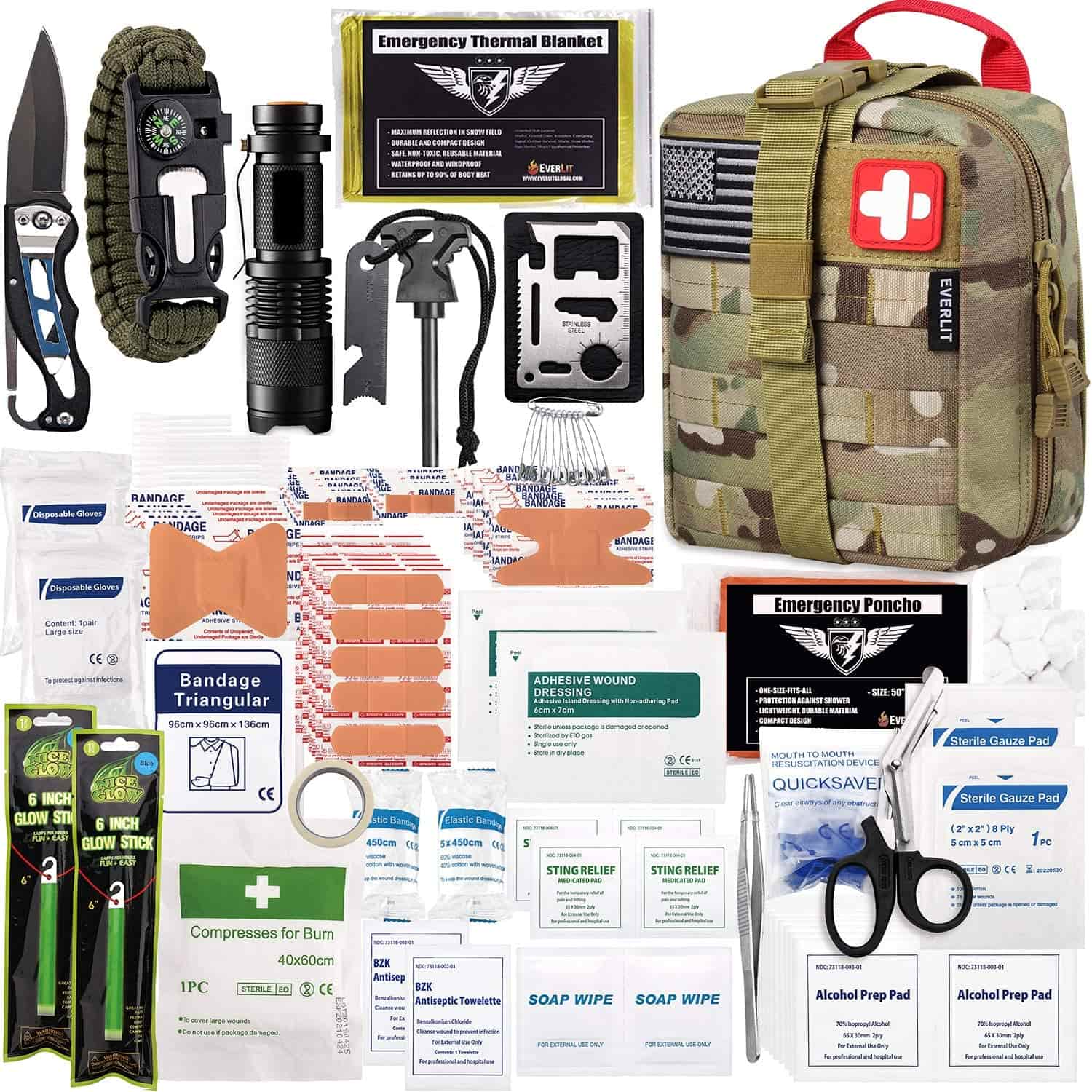 Ang Camo Survival First Aid Kit Naglangkob sa 250 Piece First Aid Kit
