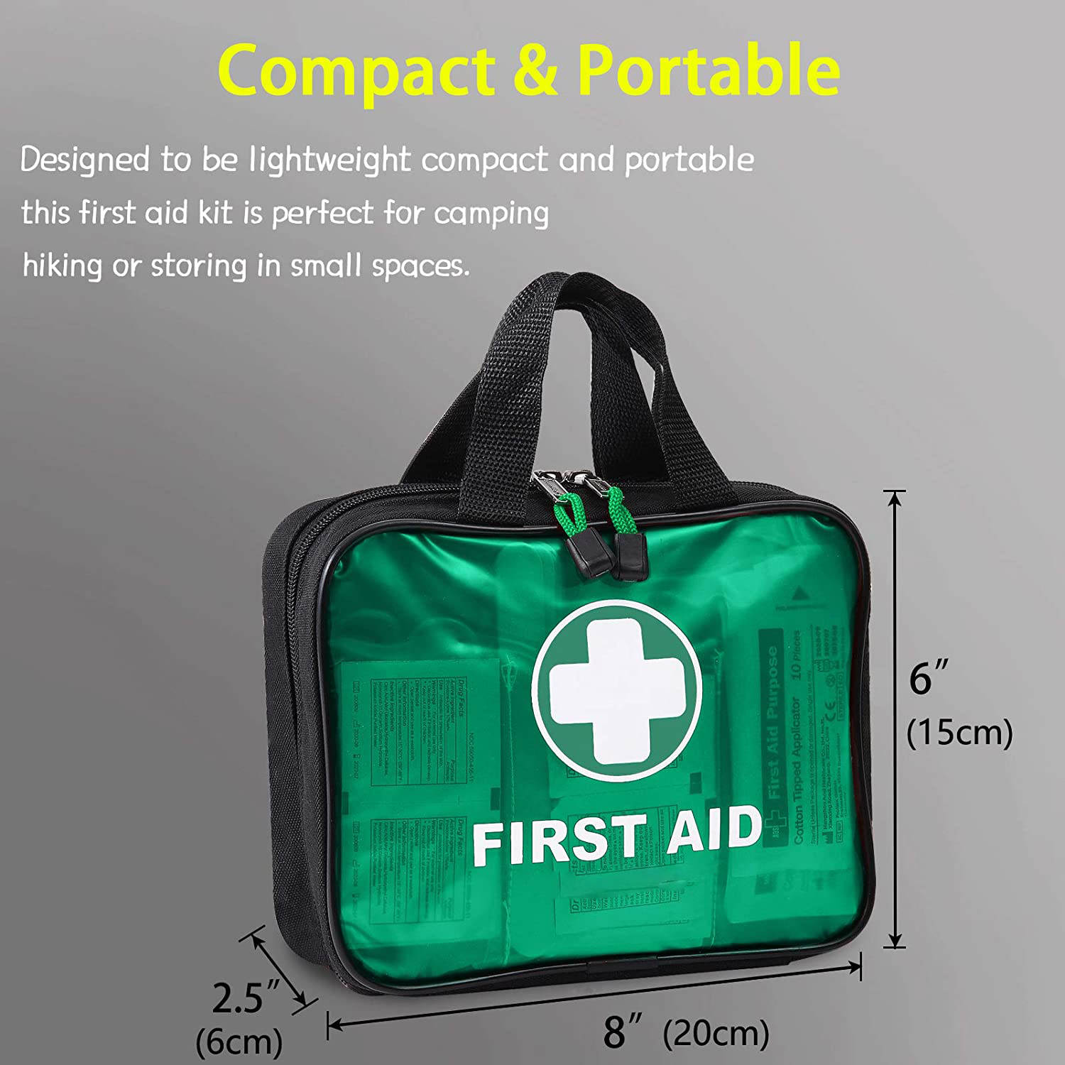 Green First Aid Handbag nga adunay 200 Piece Hospital Grade Medical Supplies