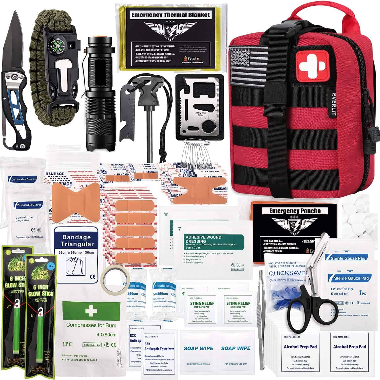 Ang Pula nga Survival First Aid Kit Naglangkob sa 250 Piece First Aid Kit